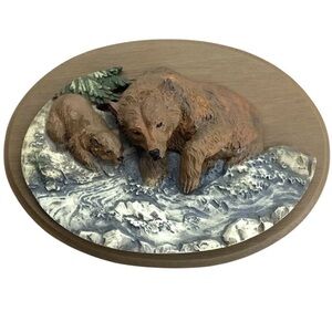 Vintage 1988 AVON Wildlife Collection Bears 3D Wood Plaque Wall Art 7" x 5" x 2"